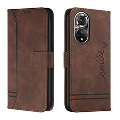Leather Case Stands Flip Cover Holder H01X for Huawei Honor 50 Pro 5G Brown