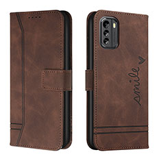 Leather Case Stands Flip Cover Holder H01X for Nokia G60 5G Brown