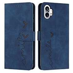 Leather Case Stands Flip Cover Holder H01X for Nothing Phone 1 Blue