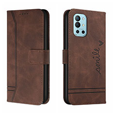 Leather Case Stands Flip Cover Holder H01X for OnePlus 9R 5G Brown