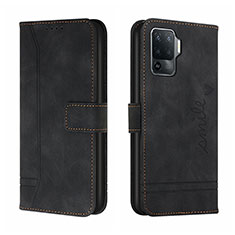 Leather Case Stands Flip Cover Holder H01X for Oppo A94 4G Black