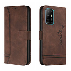 Leather Case Stands Flip Cover Holder H01X for Oppo F19 Pro+ Plus 5G Brown