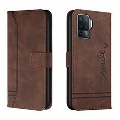 Leather Case Stands Flip Cover Holder H01X for Oppo Reno5 Lite Brown