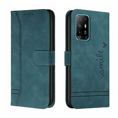Leather Case Stands Flip Cover Holder H01X for Oppo Reno5 Z 5G Green