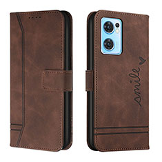 Leather Case Stands Flip Cover Holder H01X for Oppo Reno7 5G Brown