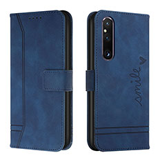 Leather Case Stands Flip Cover Holder H01X for Sony Xperia 1 V Blue