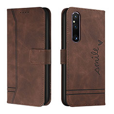 Leather Case Stands Flip Cover Holder H01X for Sony Xperia 1 V Brown