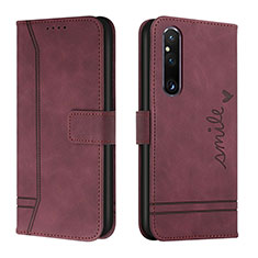 Leather Case Stands Flip Cover Holder H01X for Sony Xperia 1 V Red