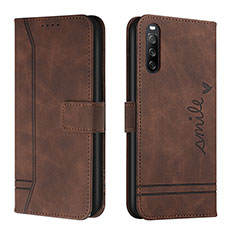 Leather Case Stands Flip Cover Holder H01X for Sony Xperia 10 V Brown