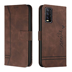 Leather Case Stands Flip Cover Holder H01X for Vivo Y11s Brown