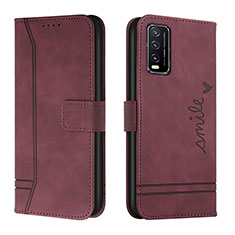 Leather Case Stands Flip Cover Holder H01X for Vivo Y20 Red
