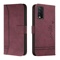 Leather Case Stands Flip Cover Holder H01X for Vivo Y20s Red