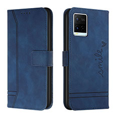 Leather Case Stands Flip Cover Holder H01X for Vivo Y21 Blue