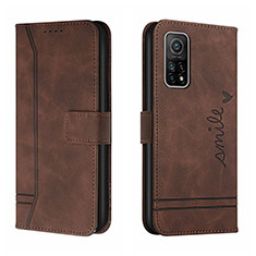 Leather Case Stands Flip Cover Holder H01X for Xiaomi Mi 10T 5G Brown