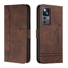 Leather Case Stands Flip Cover Holder H01X for Xiaomi Mi 12T Pro 5G Brown