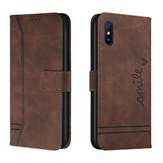 Leather Case Stands Flip Cover Holder H01X for Xiaomi Redmi 9AT Brown