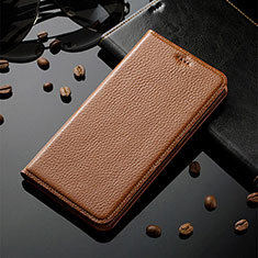 Leather Case Stands Flip Cover Holder H02P for Huawei Nova 11i Light Brown