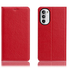 Leather Case Stands Flip Cover Holder H02P for Motorola Moto Edge (2022) 5G Red