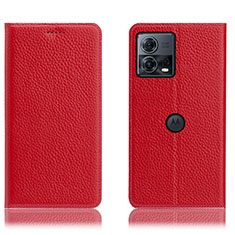 Leather Case Stands Flip Cover Holder H02P for Motorola Moto Edge 30 Fusion 5G Red