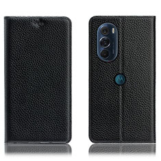 Leather Case Stands Flip Cover Holder H02P for Motorola Moto Edge 30 Pro 5G Black