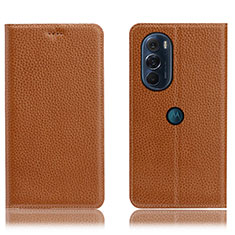 Leather Case Stands Flip Cover Holder H02P for Motorola Moto Edge 30 Pro 5G Light Brown