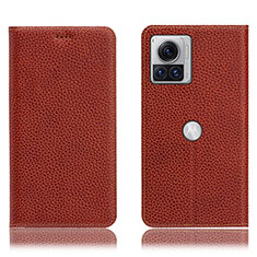 Leather Case Stands Flip Cover Holder H02P for Motorola Moto Edge 30 Ultra 5G Brown