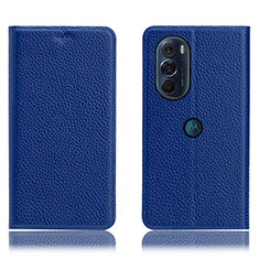 Leather Case Stands Flip Cover Holder H02P for Motorola Moto Edge Plus (2022) 5G Blue