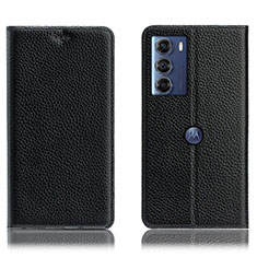 Leather Case Stands Flip Cover Holder H02P for Motorola Moto Edge S30 5G Black