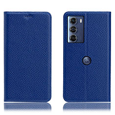 Leather Case Stands Flip Cover Holder H02P for Motorola Moto Edge S30 5G Blue