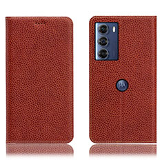 Leather Case Stands Flip Cover Holder H02P for Motorola Moto Edge S30 5G Brown