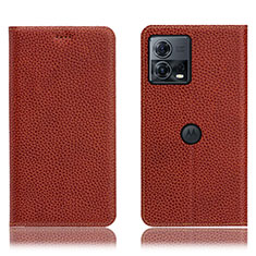 Leather Case Stands Flip Cover Holder H02P for Motorola Moto Edge S30 Pro 5G Brown
