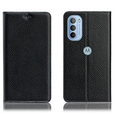 Leather Case Stands Flip Cover Holder H02P for Motorola Moto G31 Black