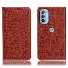 Leather Case Stands Flip Cover Holder H02P for Motorola Moto G31 Brown
