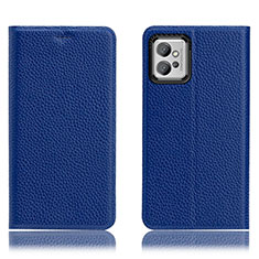 Leather Case Stands Flip Cover Holder H02P for Motorola Moto G32 Blue