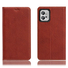Leather Case Stands Flip Cover Holder H02P for Motorola Moto G32 Brown