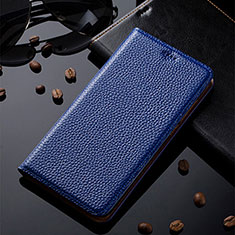 Leather Case Stands Flip Cover Holder H02P for Motorola Moto G40 Fusion Blue