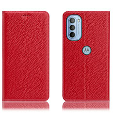 Leather Case Stands Flip Cover Holder H02P for Motorola Moto G41 Red