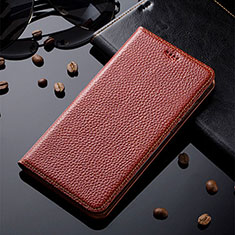 Leather Case Stands Flip Cover Holder H02P for Motorola Moto G42 Brown