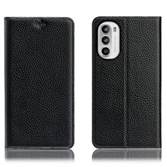 Leather Case Stands Flip Cover Holder H02P for Motorola MOTO G52 Black