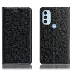 Leather Case Stands Flip Cover Holder H02P for Motorola Moto G71 5G Black