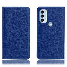 Leather Case Stands Flip Cover Holder H02P for Motorola Moto G71 5G Blue
