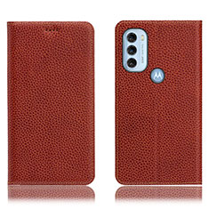 Leather Case Stands Flip Cover Holder H02P for Motorola Moto G71 5G Brown