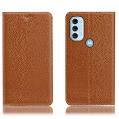 Leather Case Stands Flip Cover Holder H02P for Motorola Moto G71 5G Light Brown