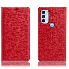 Leather Case Stands Flip Cover Holder H02P for Motorola Moto G71 5G Red