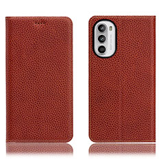 Leather Case Stands Flip Cover Holder H02P for Motorola Moto G71s 5G Brown