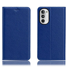 Leather Case Stands Flip Cover Holder H02P for Motorola Moto G82 5G Blue
