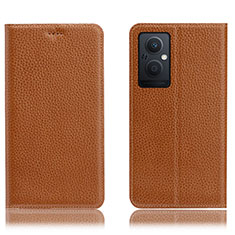 Leather Case Stands Flip Cover Holder H02P for OnePlus Nord N20 5G Light Brown