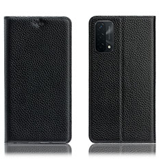 Leather Case Stands Flip Cover Holder H02P for OnePlus Nord N200 5G Black