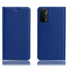 Leather Case Stands Flip Cover Holder H02P for OnePlus Nord N200 5G Blue