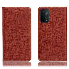 Leather Case Stands Flip Cover Holder H02P for OnePlus Nord N200 5G Brown